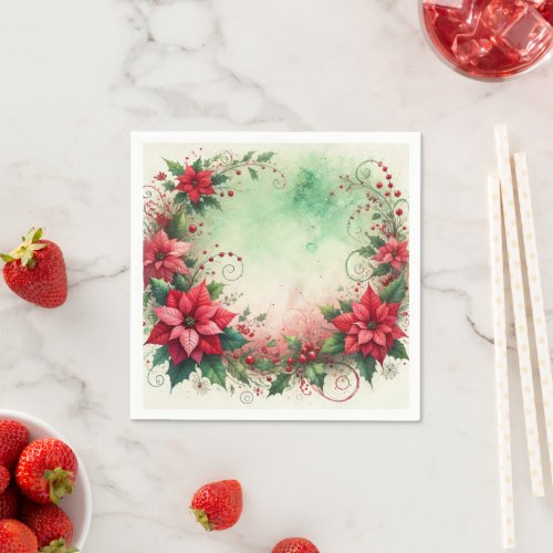 Whimsical Festive Poinsettia Garland Decoupage Napkins