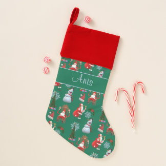 Whimsical Festive Winter Holiday Character Motif  Christmas Stocking