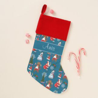 Whimsical Festive Winter Holiday Character Motif  Christmas Stocking