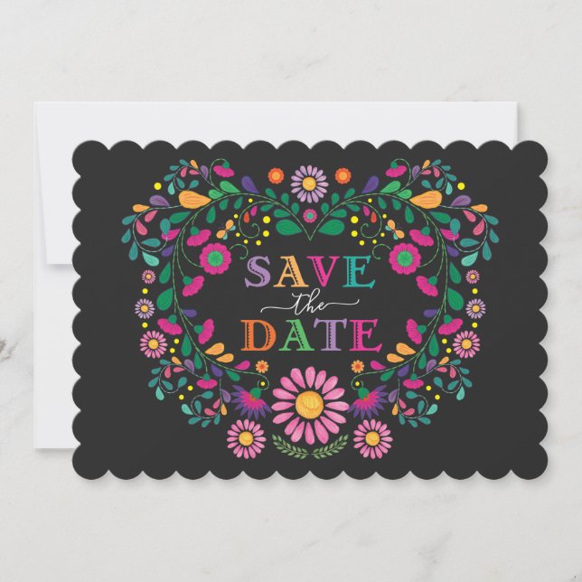 Whimsical Fiesta Floral Heart Wreath Save the Date Invitation (Front)