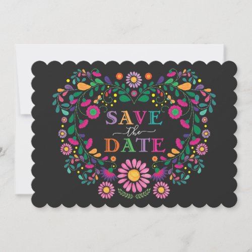 Whimsical Fiesta Floral Heart Wreath Save the Date Invitation