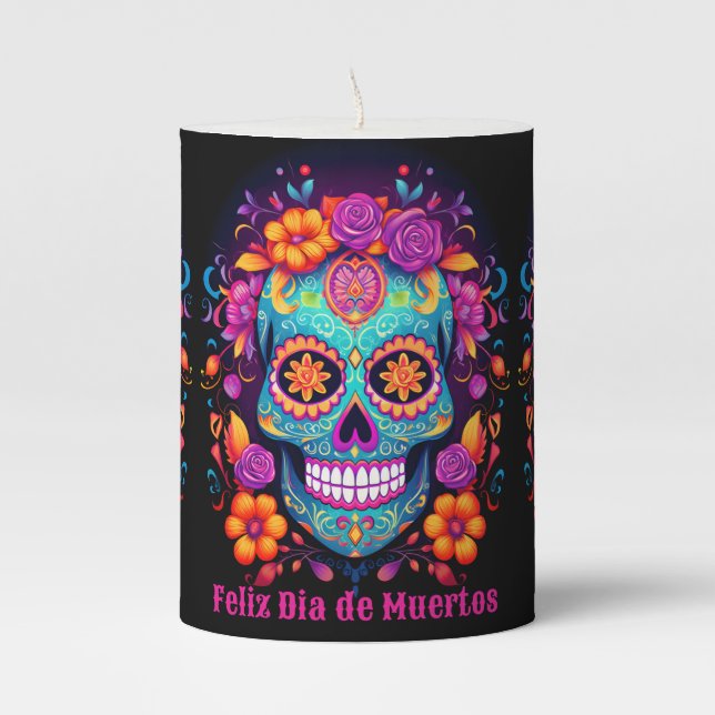  🌹 Whimsical Fiesta: Sugar Skull Serenade 🌹 Pillar Candle (Front)