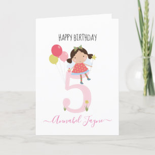 Whimsical Fifth birthday fairy girls cute pink Car Card