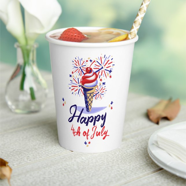 Whimsical Fireworks Ice Cream July 4th Patriotic Paper Cups (Insitu)