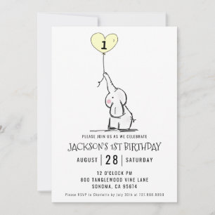 Whimsical First Birthday Elephant Invitation