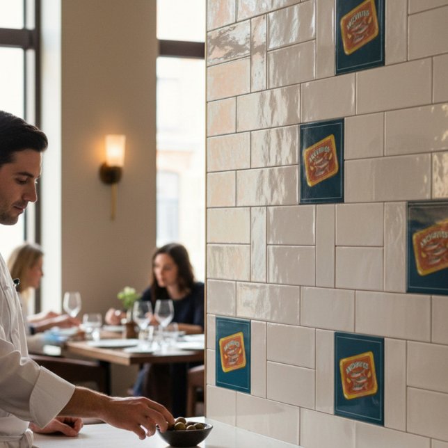 Whimsical Fish Can Anchovies Kitchen Decor  Ceramic Tile (Creator Uploaded)