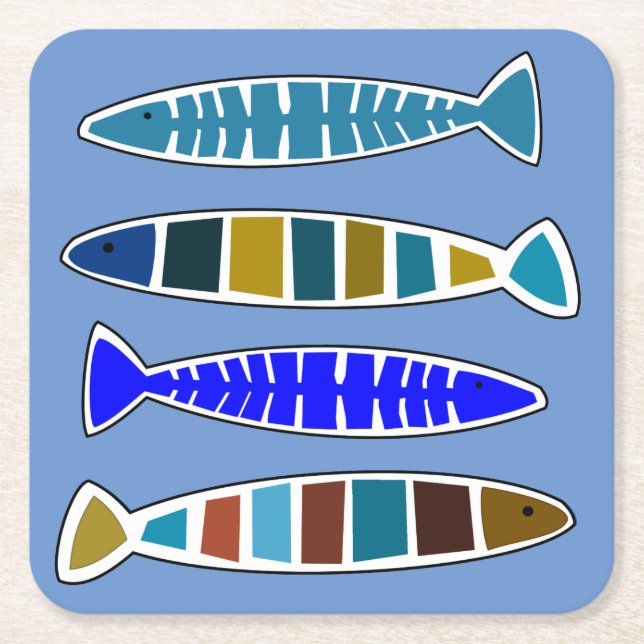 Whimsical Fish Coastal Nautical Beach House Square Paper Coaster (Front)