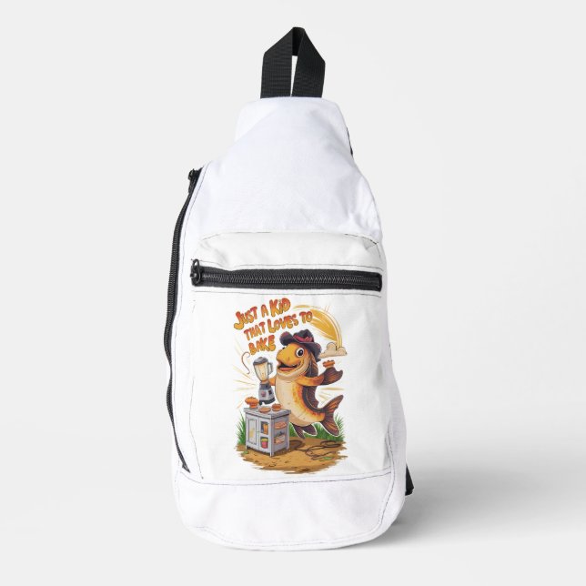 Whimsical Fish in Cowboy Hat Whirls a Blender Sling Bag (Front)