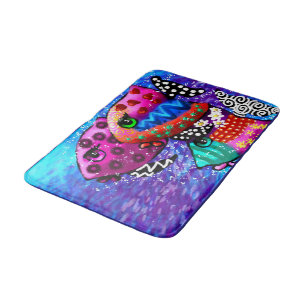 Whimsical Fish Trio Colorful Abstract Nautical Bath Mat