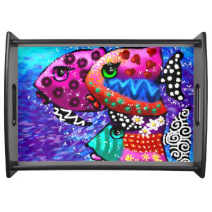 Whimsical Fish Trio Colorful Abstract Nautical Serving Tray