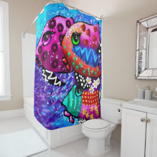 Whimsical Fish Trio Colorful Abstract Nautical Shower Curtain