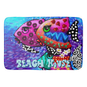 Whimsical Fish Trio Colorful Nautical Personalized Bath Mat