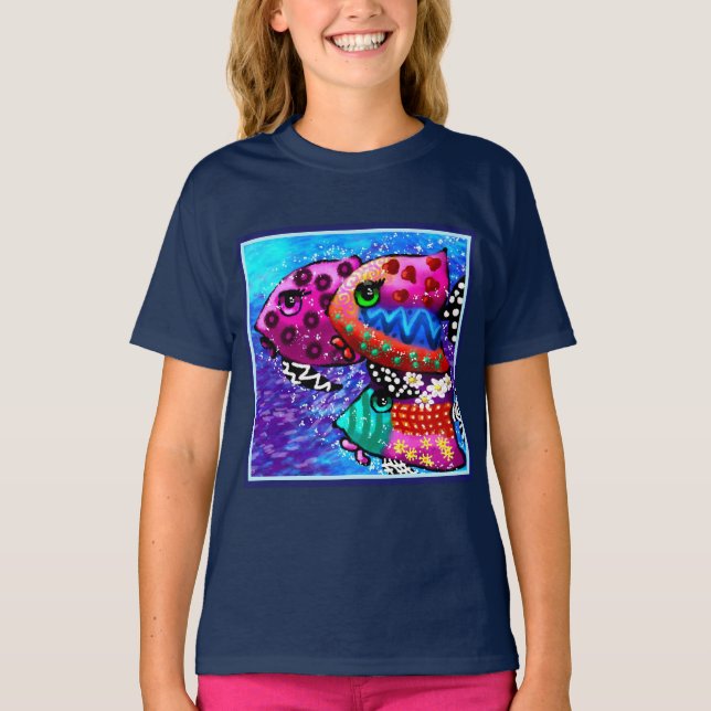 Whimsical Fish Trio Nautical Coastal Marine T-Shirt (Front)