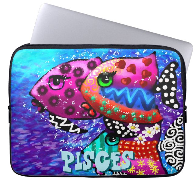 Whimsical Fish Trio Pisces Nautical Personalized Laptop Sleeve (Front)