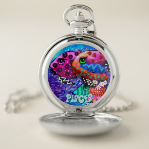 Whimsical Fish Trio Pisces Nautical Personalized Pocket Watch