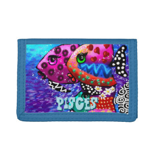 Whimsical Fish Trio Pisces Nautical Personalized Tri-fold Wallet