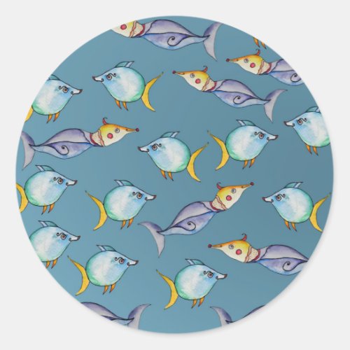 Whimsical Fishes Classic Round Sticker