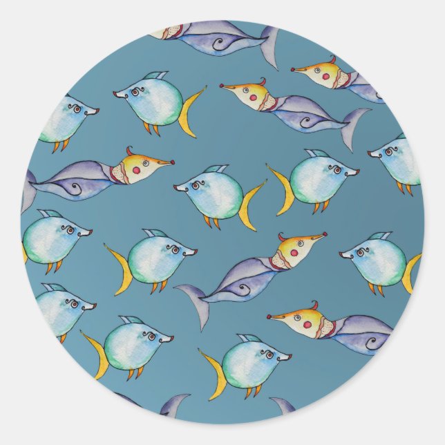 Whimsical Fishes Classic Round Sticker (Front)
