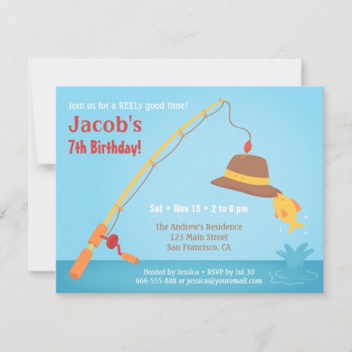 Whimsical Fishing Birthday Party Invitations