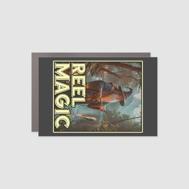 Whimsical Fishing Wizard Car Magnet (Front)