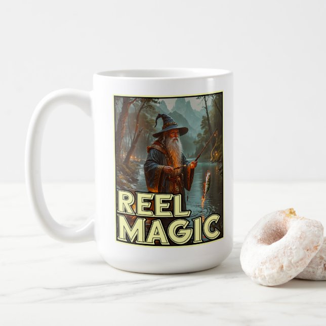 Whimsical Fishing Wizard Coffee Mug (With Donut)