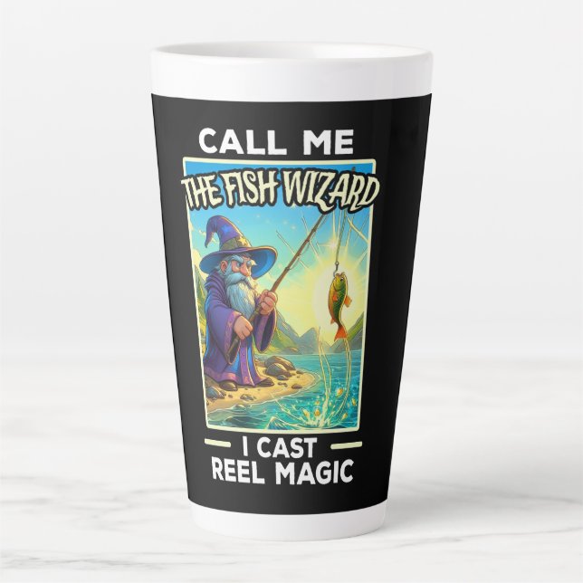 Whimsical Fishing Wizard Latte Mug (Front)