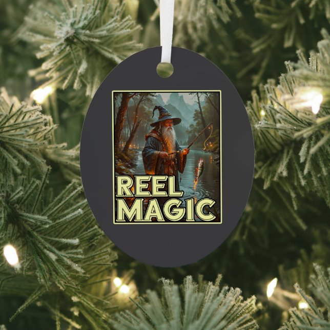 Whimsical Fishing Wizard Metal Ornament (Insitu)