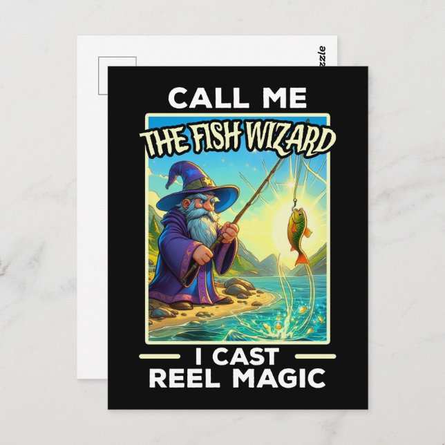 Whimsical Fishing Wizard Postcard (Front/Back)