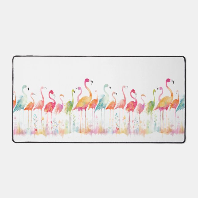 Whimsical Flamingo Birds Desk Mat (Front)