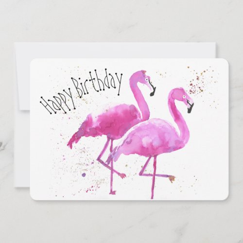 Whimsical Flamingo Flat Birthday Card 