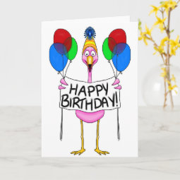 Whimsical Flamingo Happy Birthday Balloons Card | Zazzle