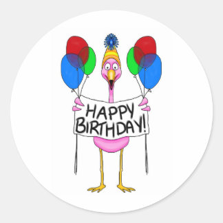 Whimsical Flamingo Happy Birthday Balloons Classic Round Sticker