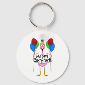 Whimsical Flamingo Happy Birthday Balloons Keychain