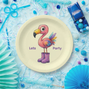WHIMSICAL FLAMINGO PAPER PLATES
