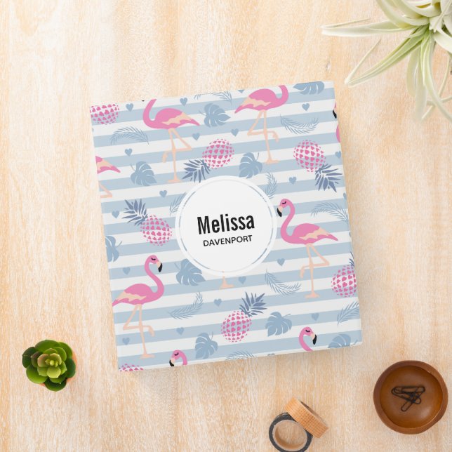 Whimsical Flamingo & Pineapple Pattern 3 Ring Binder (In Situ)