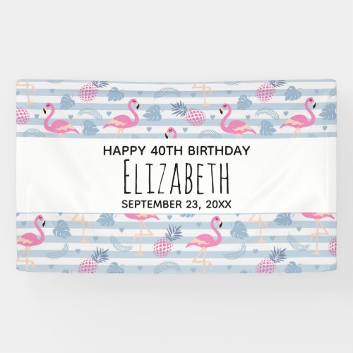 Whimsical Flamingo  Pineapple Pattern Birthday Banner
