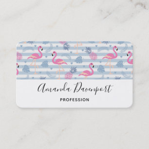 Whimsical Flamingo & Pineapple Pattern Business Card