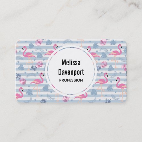 Whimsical Flamingo  Pineapple Pattern Business Card