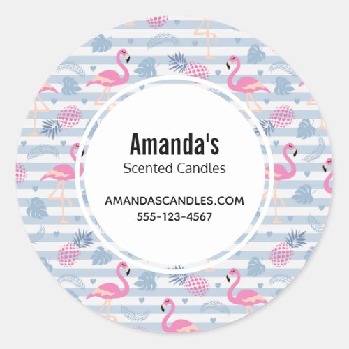 Whimsical Flamingo  Pineapple Pattern Business Classic Round Sticker