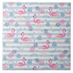 Whimsical Flamingo &amp; Pineapple Pattern Ceramic Tile at Zazzle