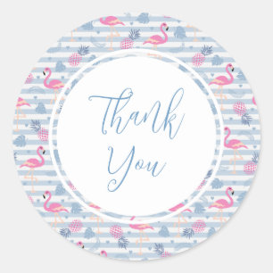 Whimsical Flamingo & Pineapple Pattern Classic Round Sticker