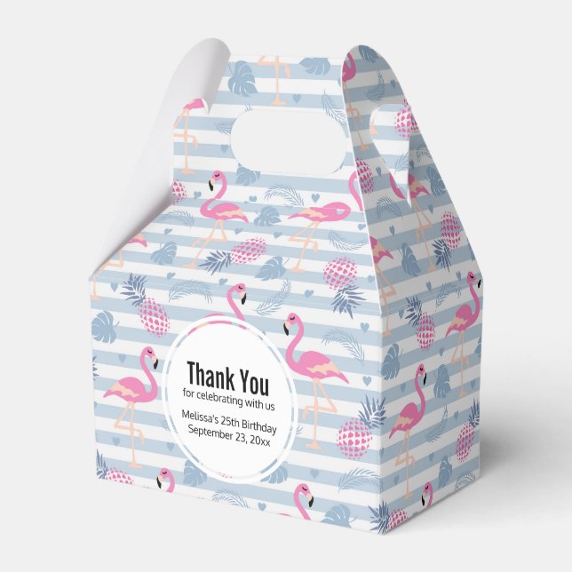 Whimsical Flamingo & Pineapple Pattern Favor Boxes (Front Side)