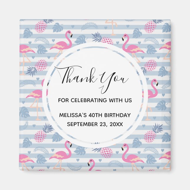 Whimsical Flamingo & Pineapple Pattern Favor Magnet (Front)