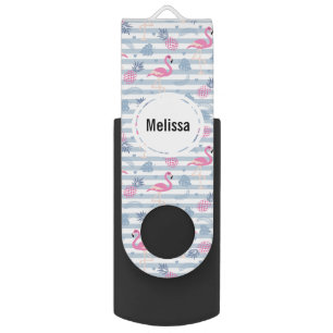 Whimsical Flamingo & Pineapple Pattern Flash Drive