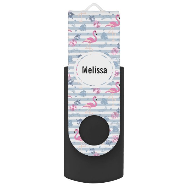  Whimsical Flamingo & Pineapple Pattern Flash Drive (Front Vertical)