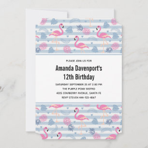 Whimsical Flamingo & Pineapple Pattern Invitation