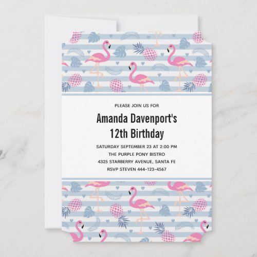 Whimsical Flamingo  Pineapple Pattern Invitation