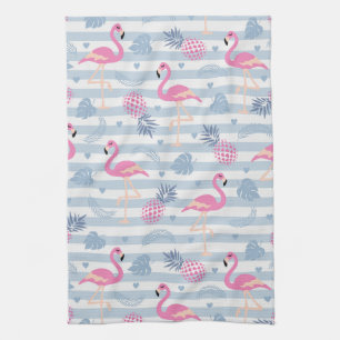 Whimsical Flamingo & Pineapple Pattern Kitchen Towel