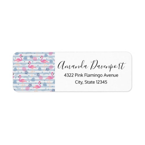 Whimsical Flamingo  Pineapple Pattern Label