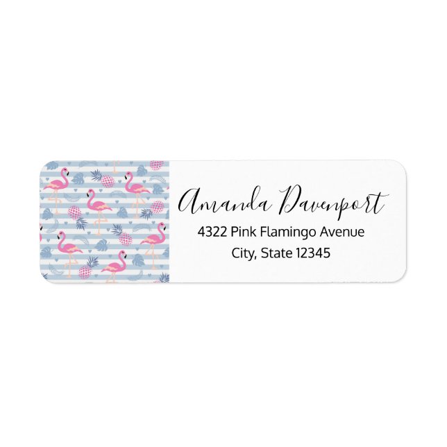 Whimsical Flamingo & Pineapple Pattern Label (Front)